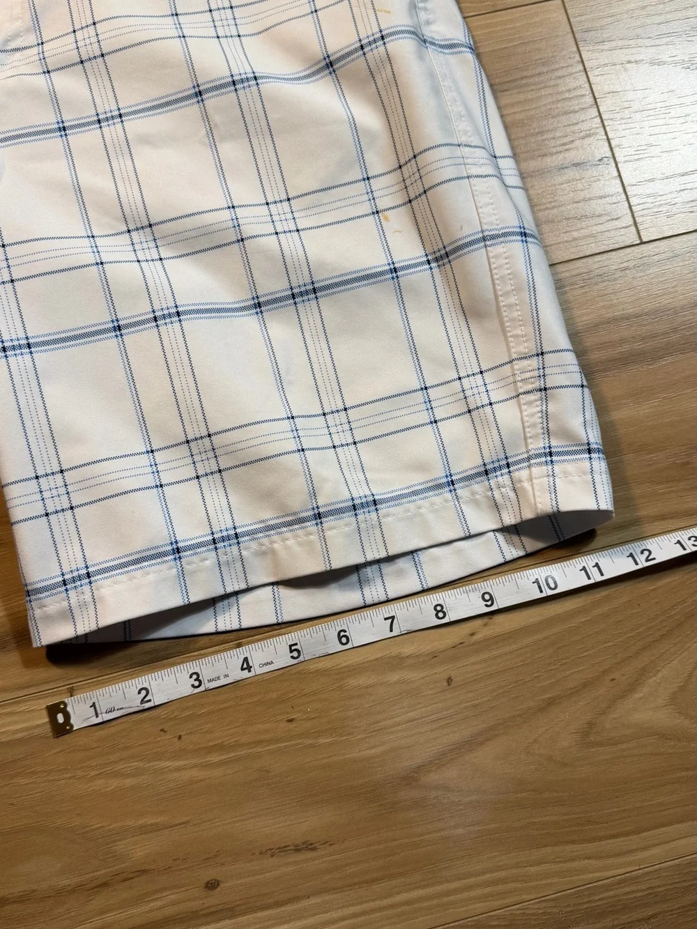 Men's White & Light Blue Plaid Shorts